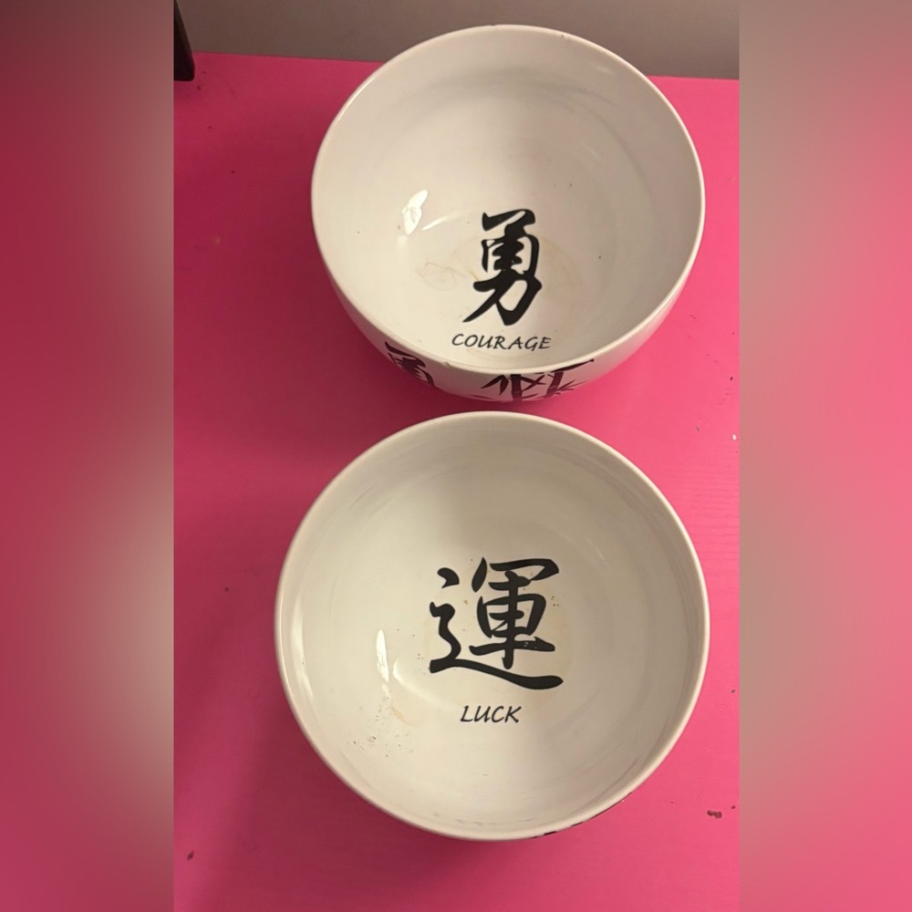 White Ceramic Bowls with Inspirational Text